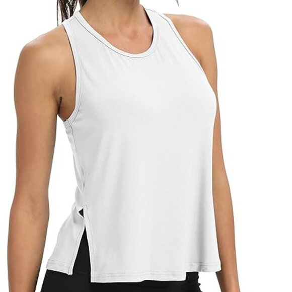 Women Split Side Athletic Workout Tank Top Racerback Yoga Shirts for Women Small - Picture 4 of 6